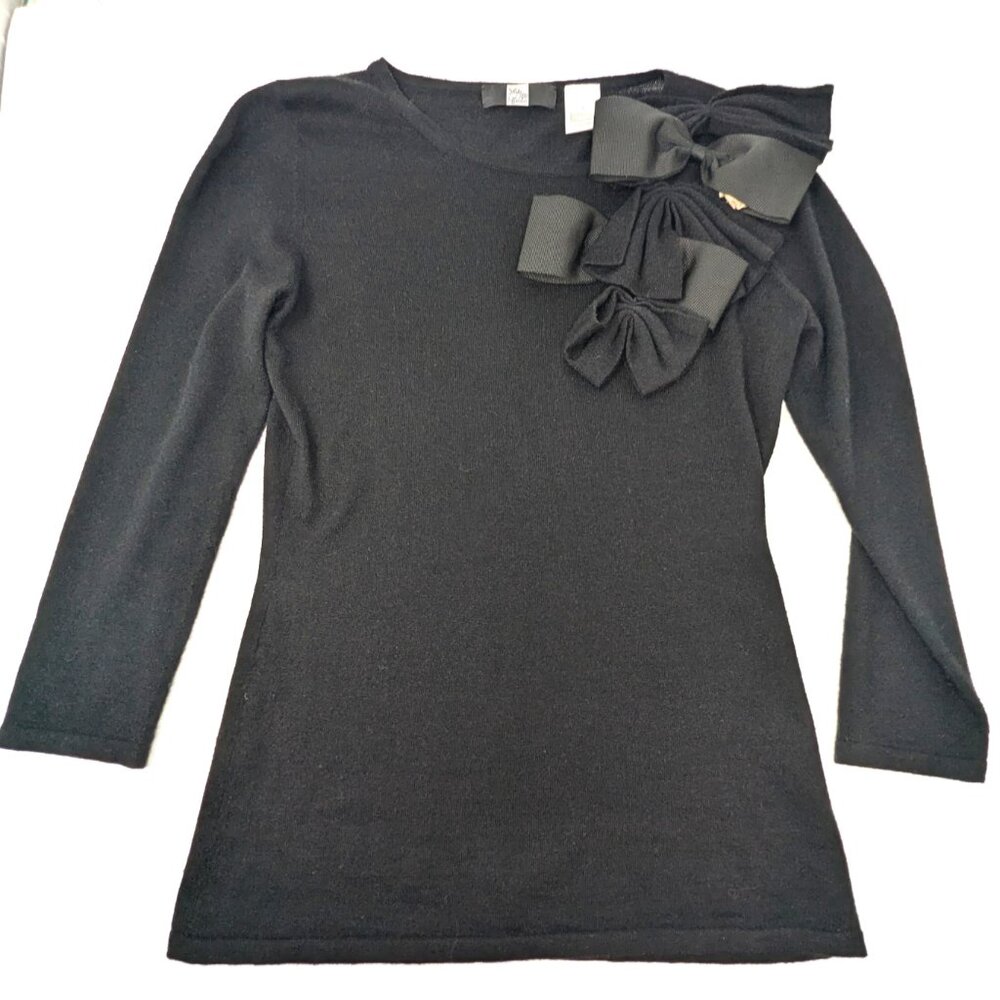 Cashmere Silk Sweater Womens Small Black with Bows Rosette Saks Fifth Ave - Picture 8 of 16